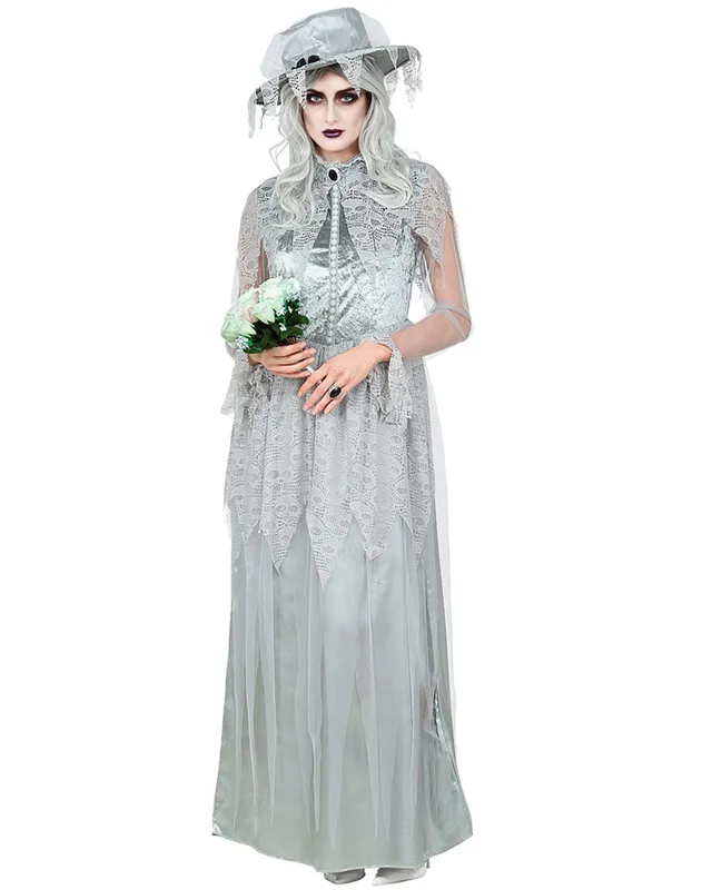das-kost-mland-damen-geisterbraut-kost-m-kleid-hut-grau-gr-l image 1