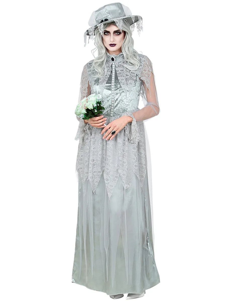 das-kost-mland-damen-geisterbraut-kost-m-kleid-hut-grau-gr-l image 1