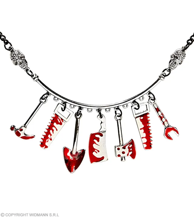 das-kost-mland-halskette-blutiges-werkzeug-silber-rot-halloween image 1