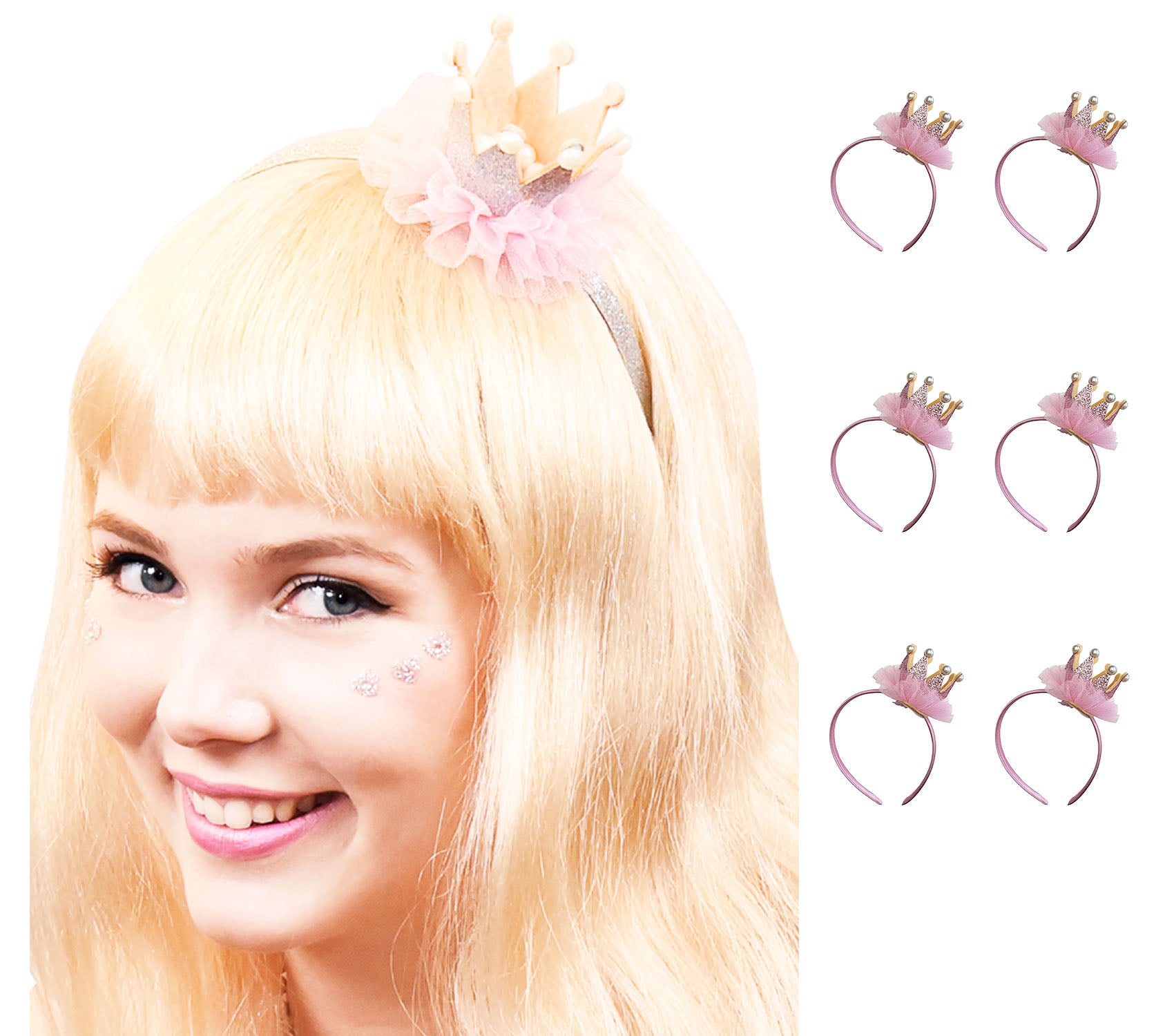 das-kost-mland-prinzessin-glitzer-krone-perlen-6er-set image 1