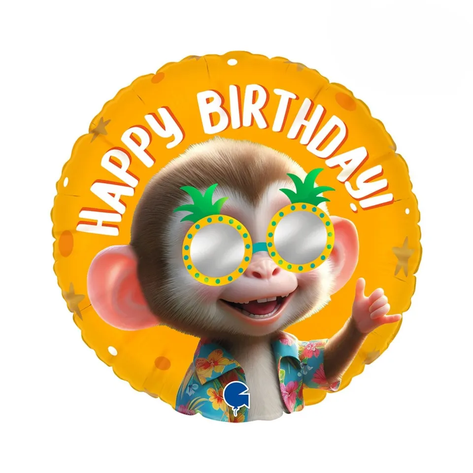 das-kost-mland-dekorationen-folienballon-affe-happy-birthday-46cm image 1