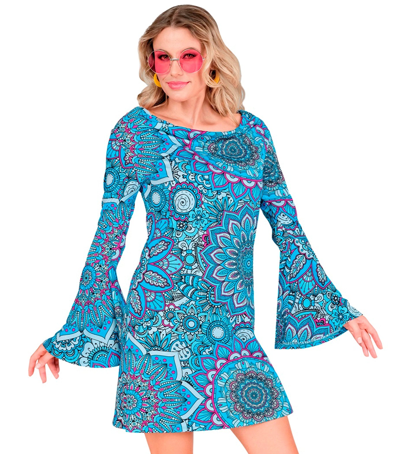 das-kost-mland-damen-mandala-retro-kleid-blau-60er-70er-hippie-gr-m image 1
