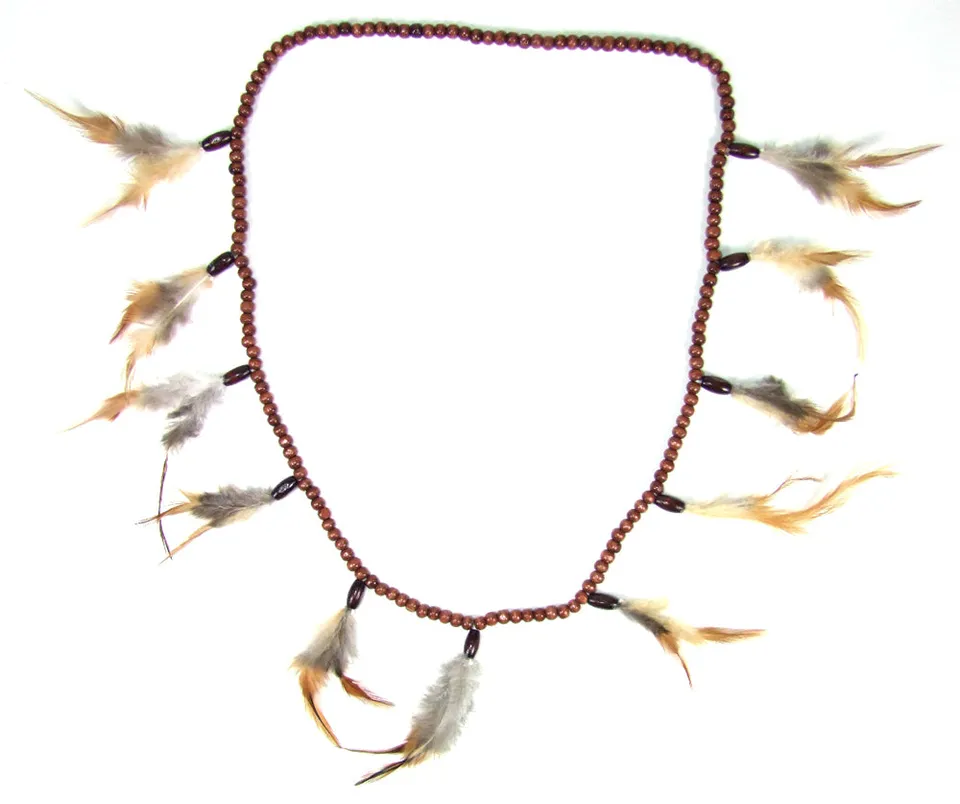 das-kost-mland-indianer-halskette-holz-90cm-mit-federn image 1