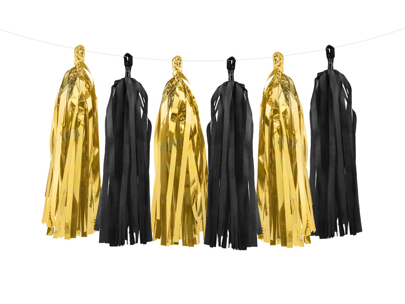 das-kost-mland-quasten-girlande-schwarz-gold-12-stk-200-cm image 2