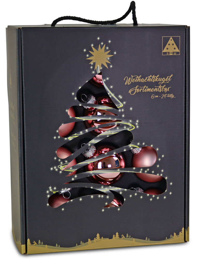 riffelmacher-glas-weihnachtskugeln-koffer-24-stk-6cm-altrosa image 2