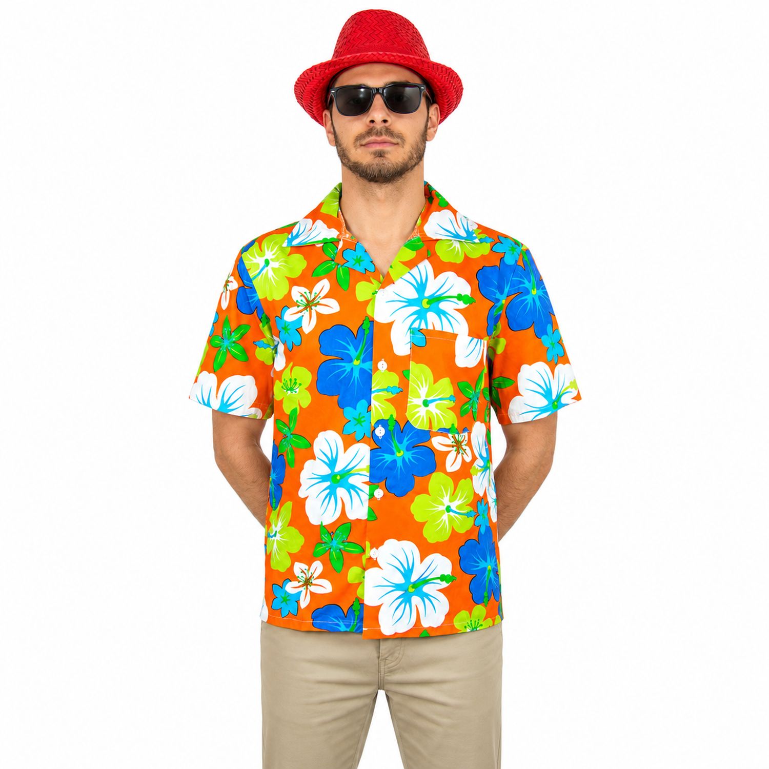 hawaii-hemd-herren-hibiskus-orange-gr-50-kurzarm image 2