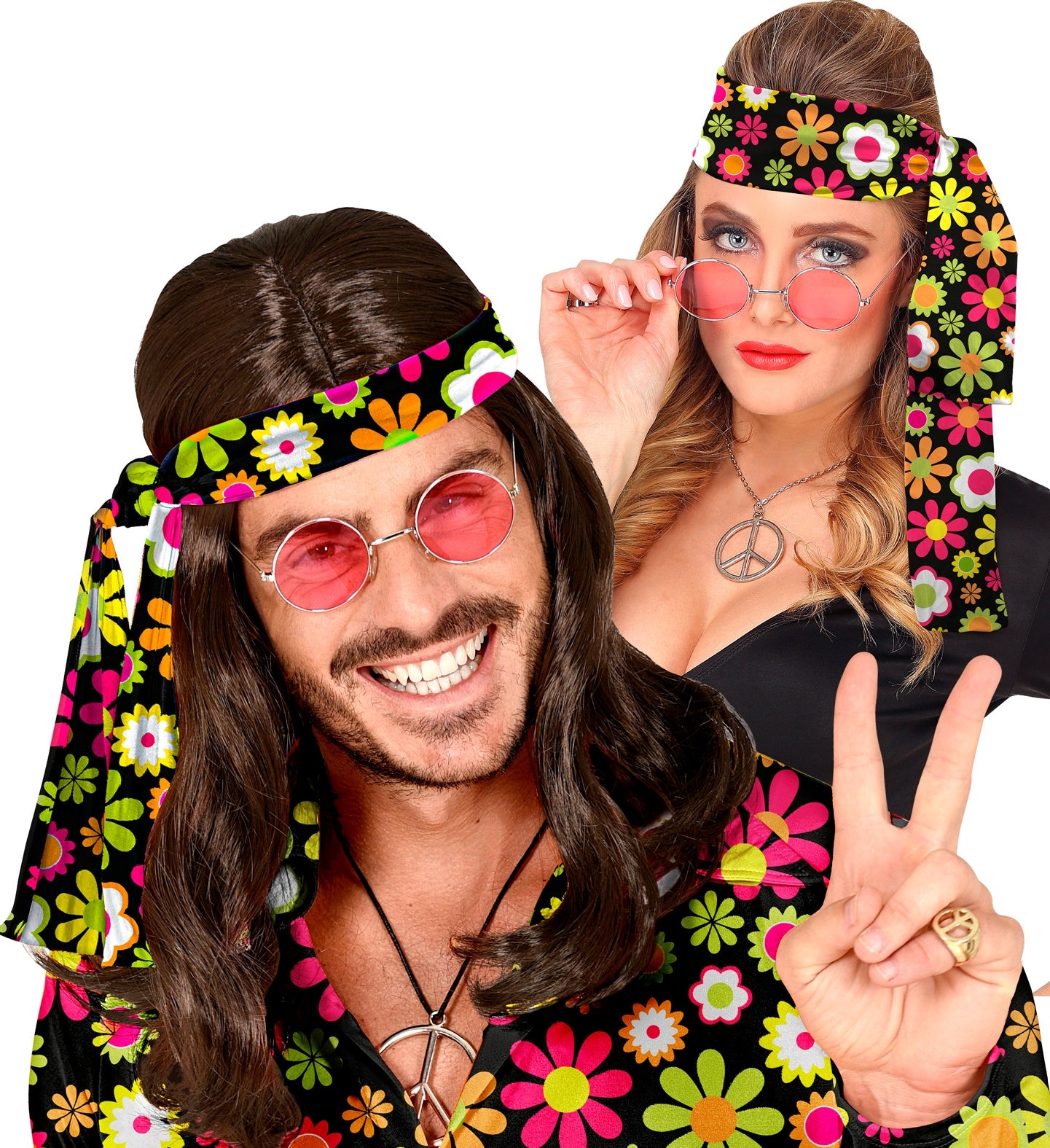 das-kost-mland-60er-stirnband-flowers-hippie-mehrfarbig image 3