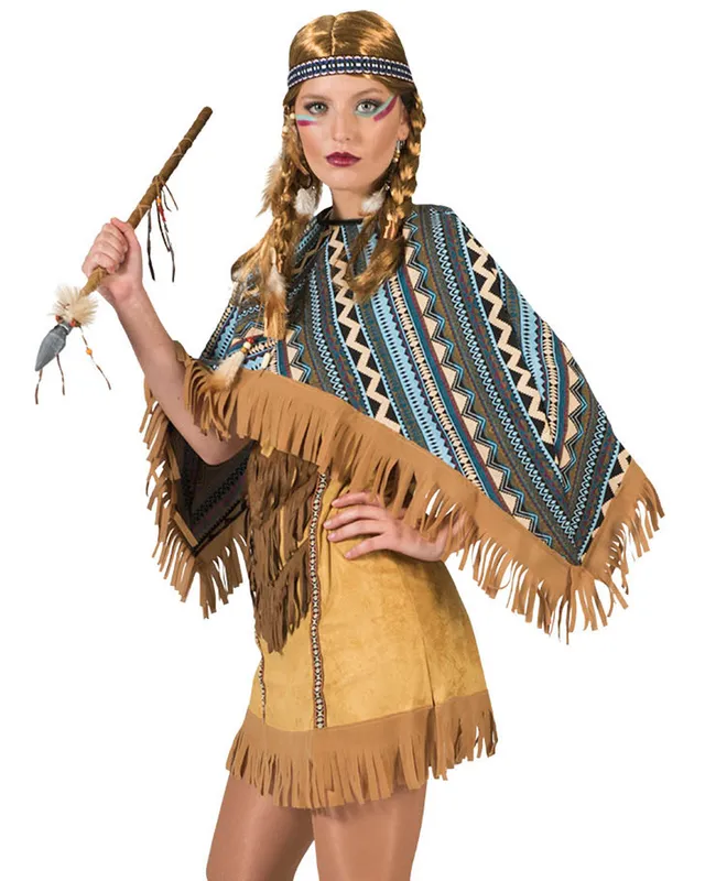 das-kost-mland-damen-indianerin-cherokee-kost-m-kurz-poncho image 1