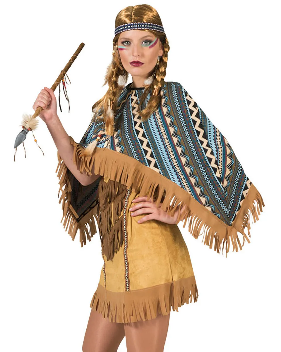 das-kost-mland-damen-indianerin-cherokee-kost-m-kurz-poncho image 1