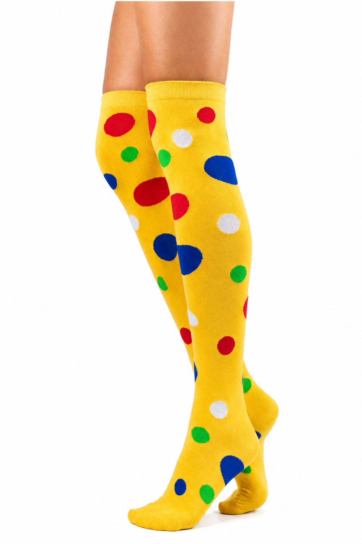 das-kost-mland-polka-dot-clown-kniestr-mpfe-gelb-bunt image 2