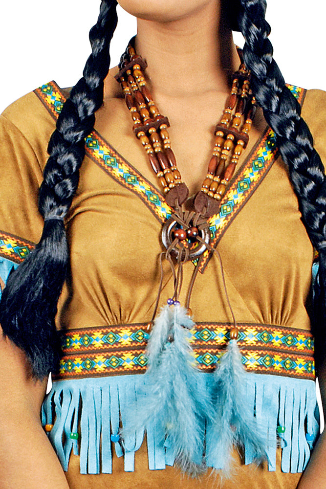 das-kost-mland-indianer-halskette-holzperlen-federn image 3