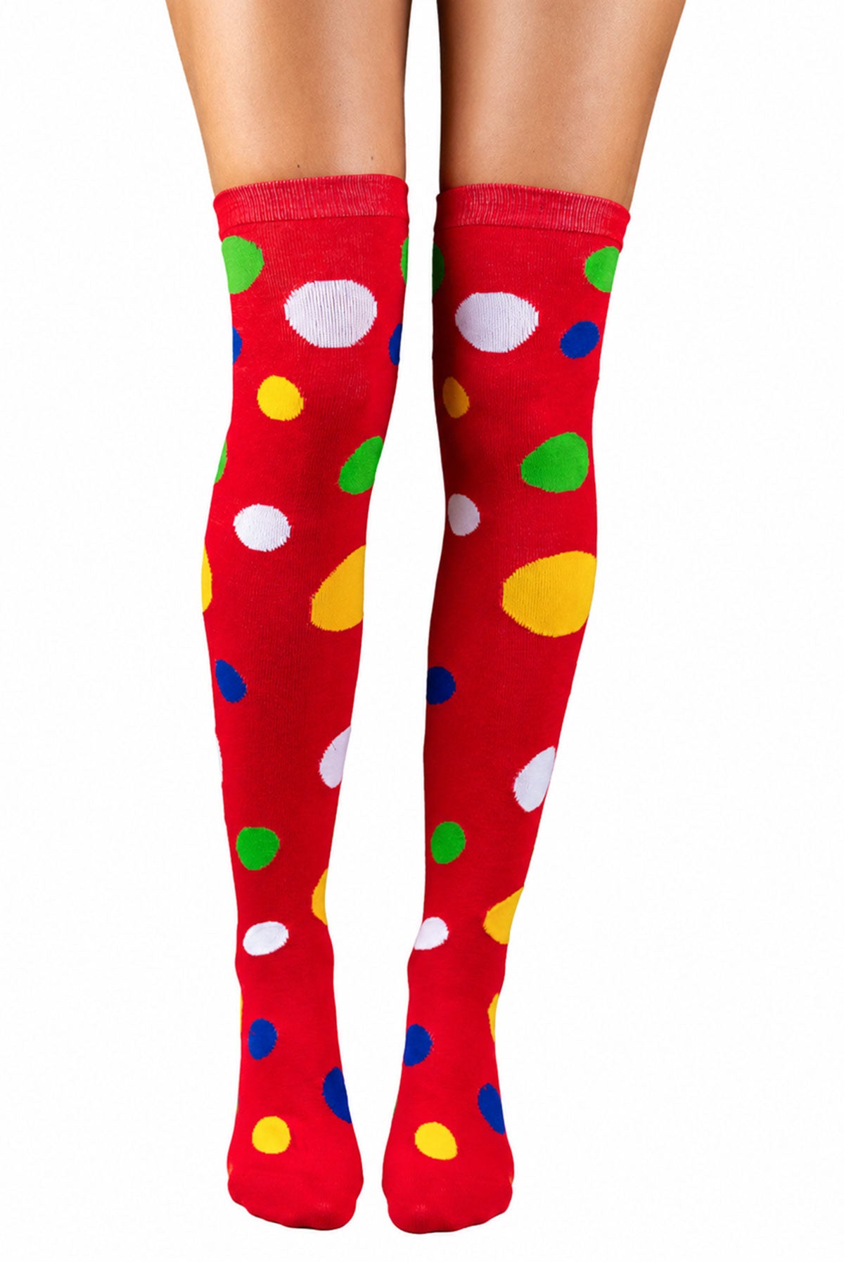 das-kost-mland-overknees-clown-kniestr-mpfe-polka-dot-rot-bunt image 1