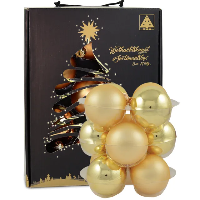 riffelmacher-26270-weihnachtskugeln-14-stk-8cm-gold-glas image 1