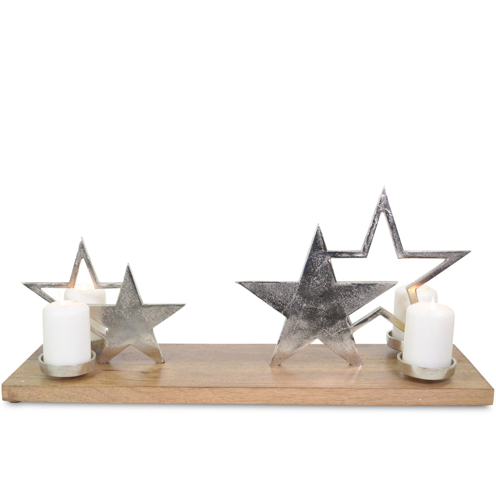 adventskerzenhalter-holz-silber-sterne-xl-68x20x30cm-adventskranz image 1