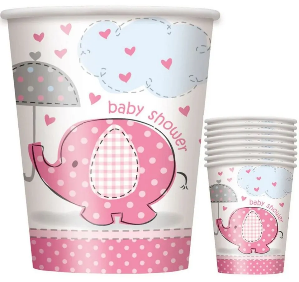 das-kost-mland-dekorationen-pappbecher-elephant-pink-266ml-8stk image 1