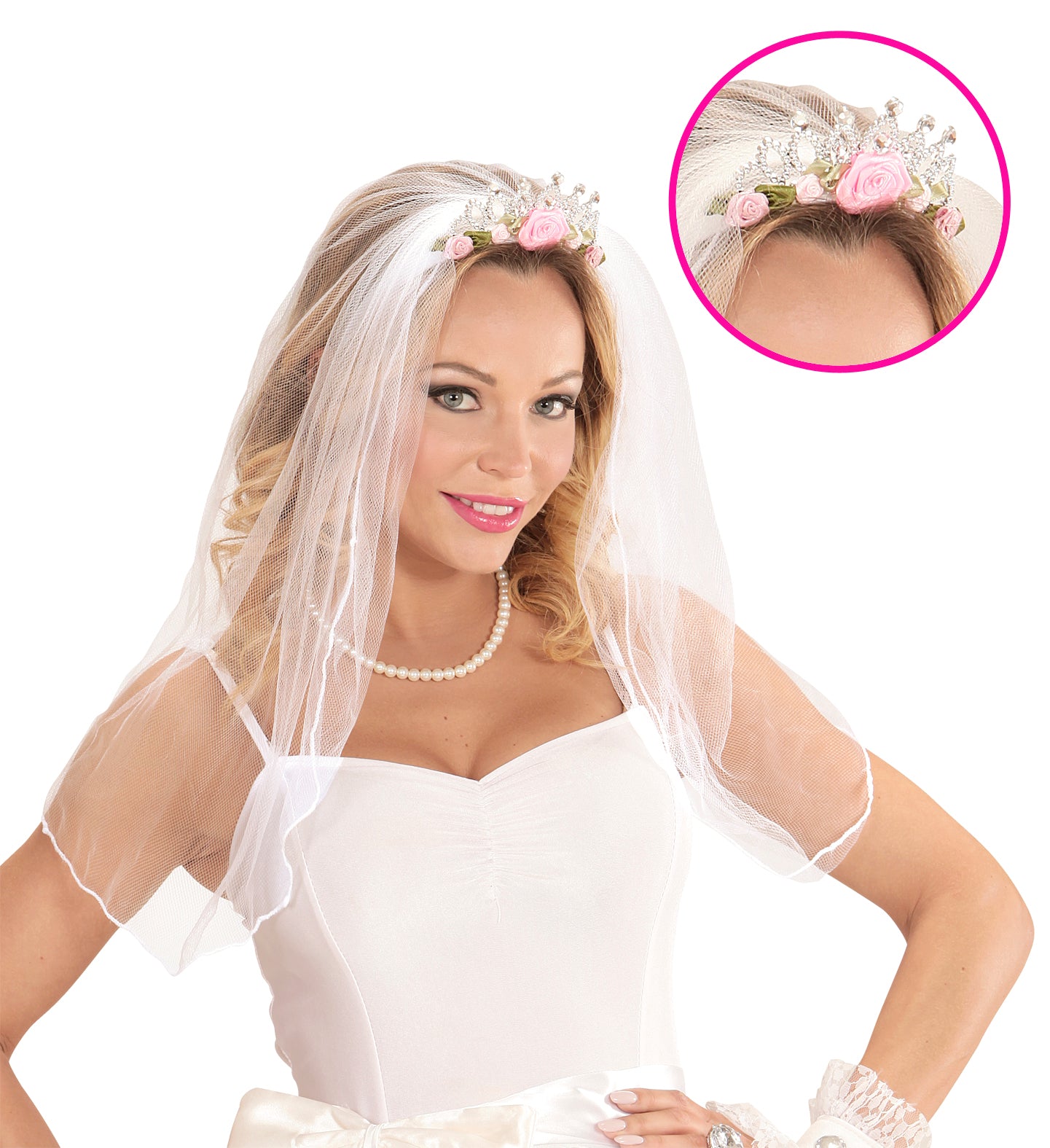das-kost-mland-tiara-mit-brautschleier-rosen-wei-rosa-haarreif image 1