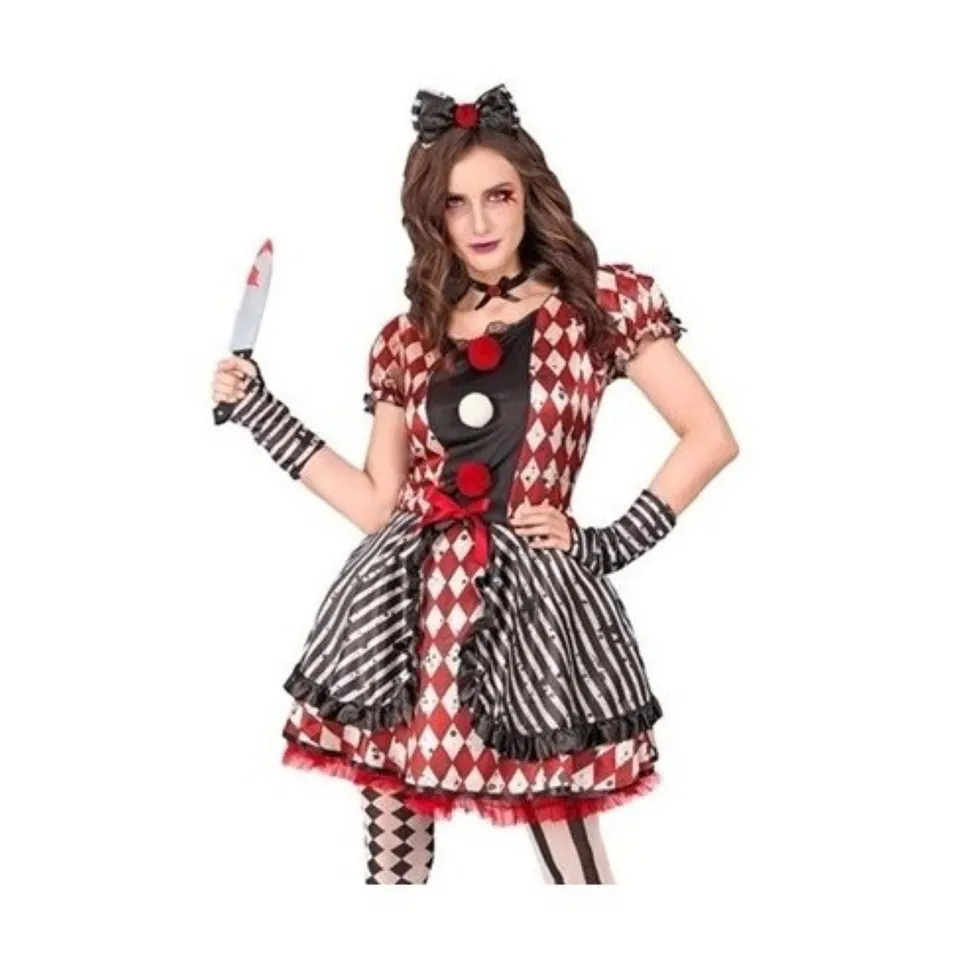 das-kost-mland-damen-harlekin-puppe-kost-m-rot-schwarz-gr-s image 1