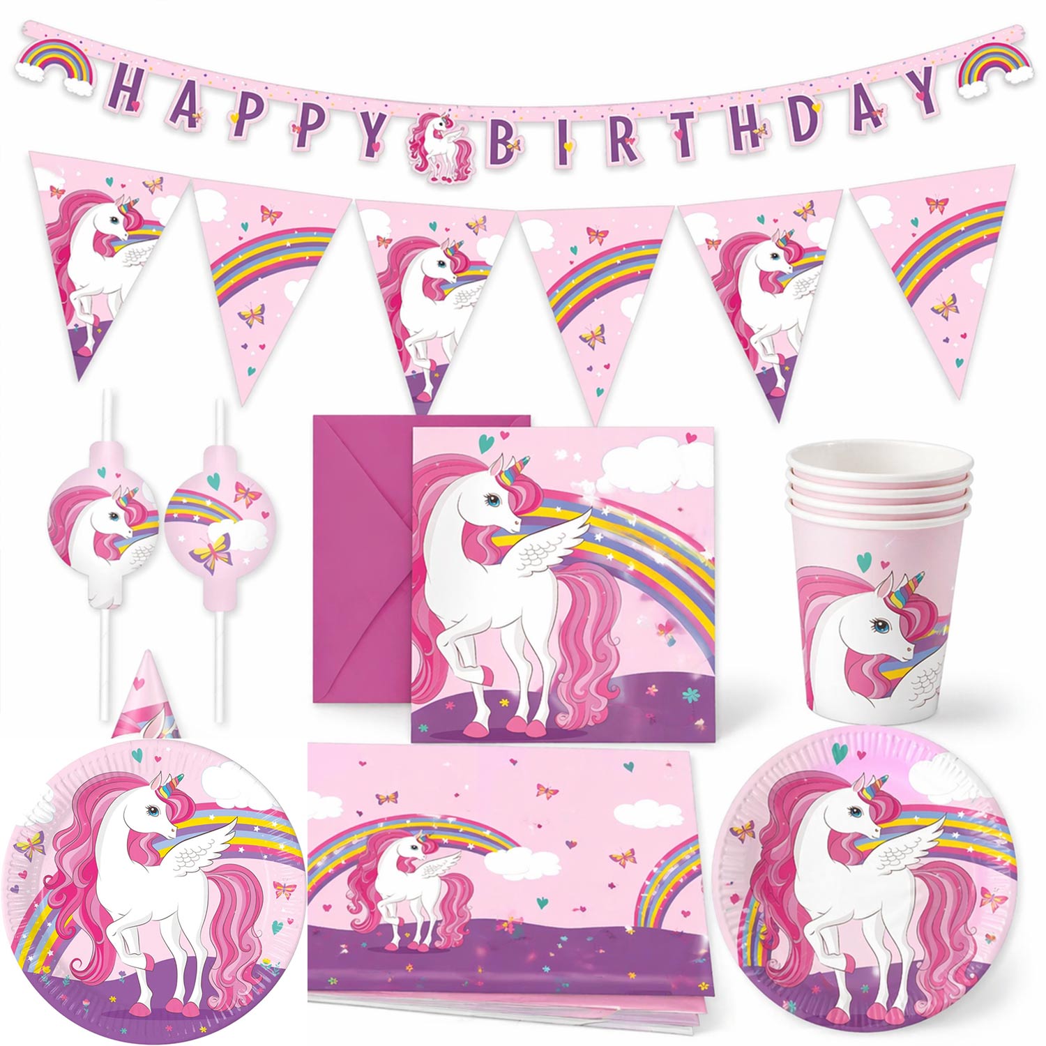 unicorn-rainbow-colors-servietten-20-stk-33x33cm-einhorn image 1