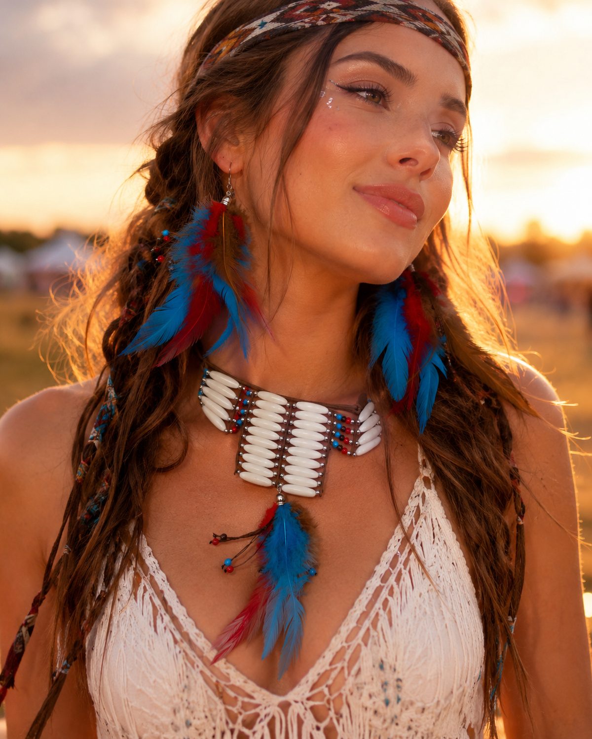 hippie-federschmuck-set-3-tlg-halskette-ohrringe-boho-festival image 5