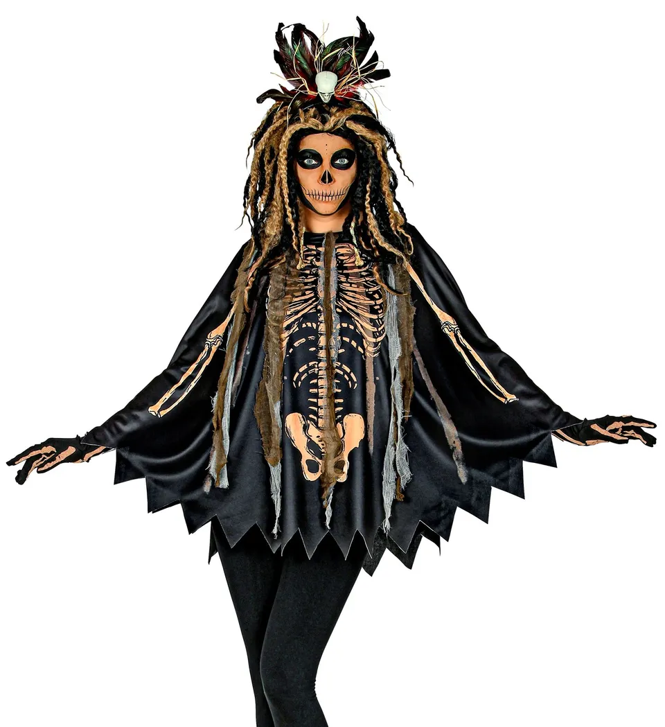 das-kost-mland-voodoo-priesterin-poncho-schwarz-kapuze image 1