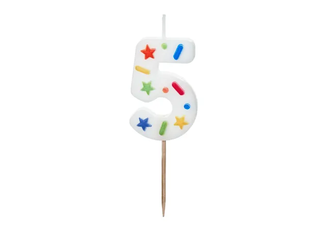 das-kost-mland-zahlenkerze-5-wei-konfetti-tortenkerze-5-5-cm image 1