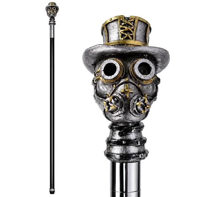 das-kost-mland-accessoires-gehstock-steampunk-schwarz-silber-90cm image 1