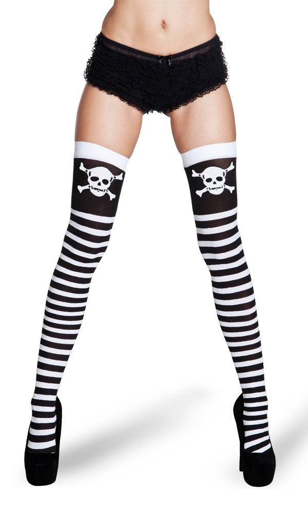 das-kost-mland-damen-pirat-halterlose-str-mpfe-totenkopf image 2