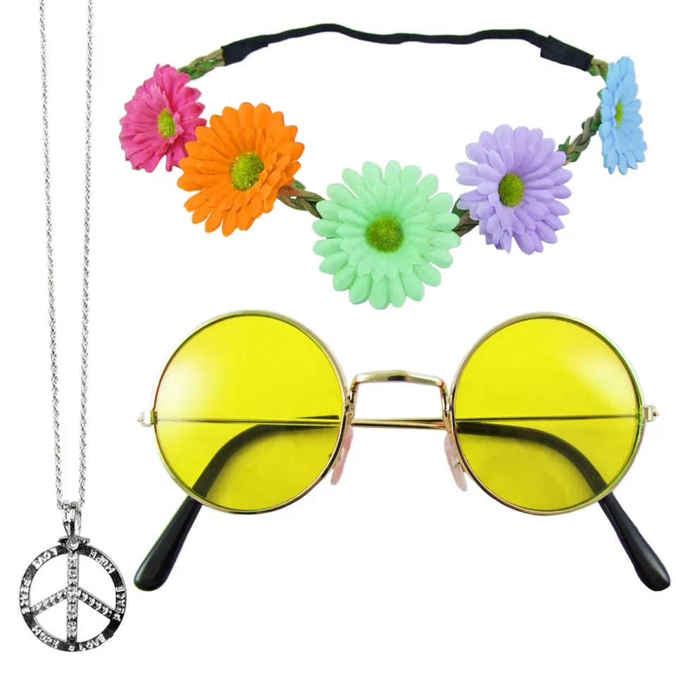 das-kost-mland-hippie-set-3-tlg-kost-mset-gelb-mit-peace-kette image 1