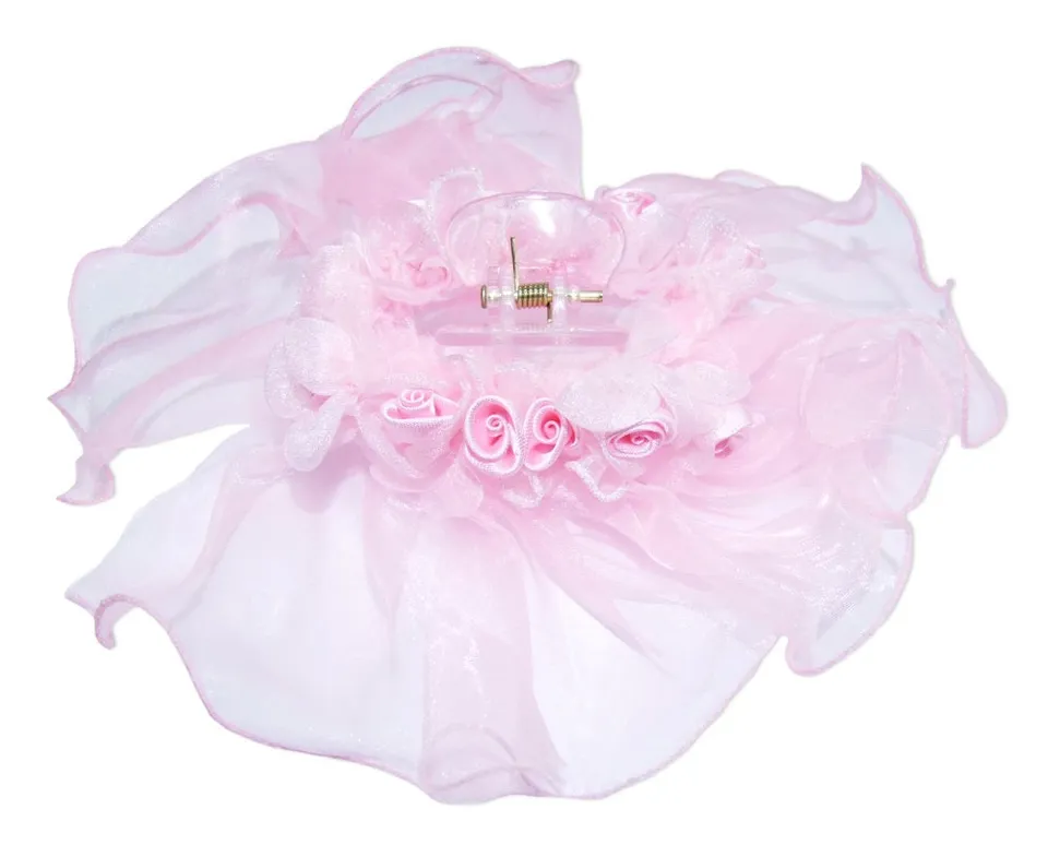 das-kost-mland-haarclip-mit-rosen-rosa-schleier-haarschmuck image 1