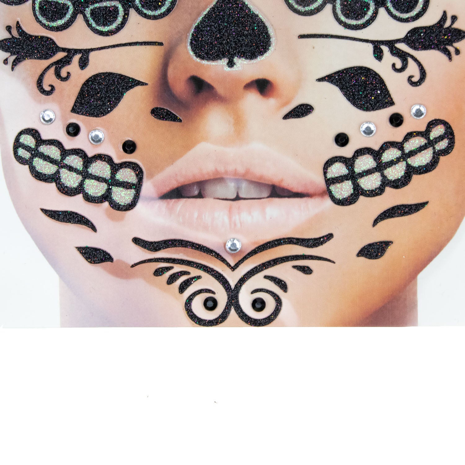 halloween-gesichts-tattoo-skelett-schwarz-glitzer-selbstklebend image 6