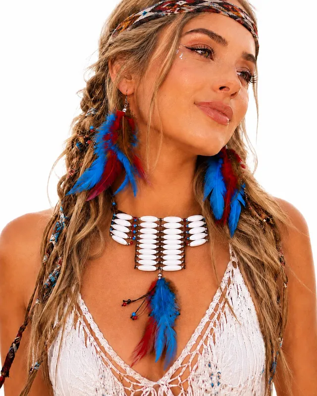 hippie-federschmuck-set-3-tlg-halskette-ohrringe-boho-festival image 1