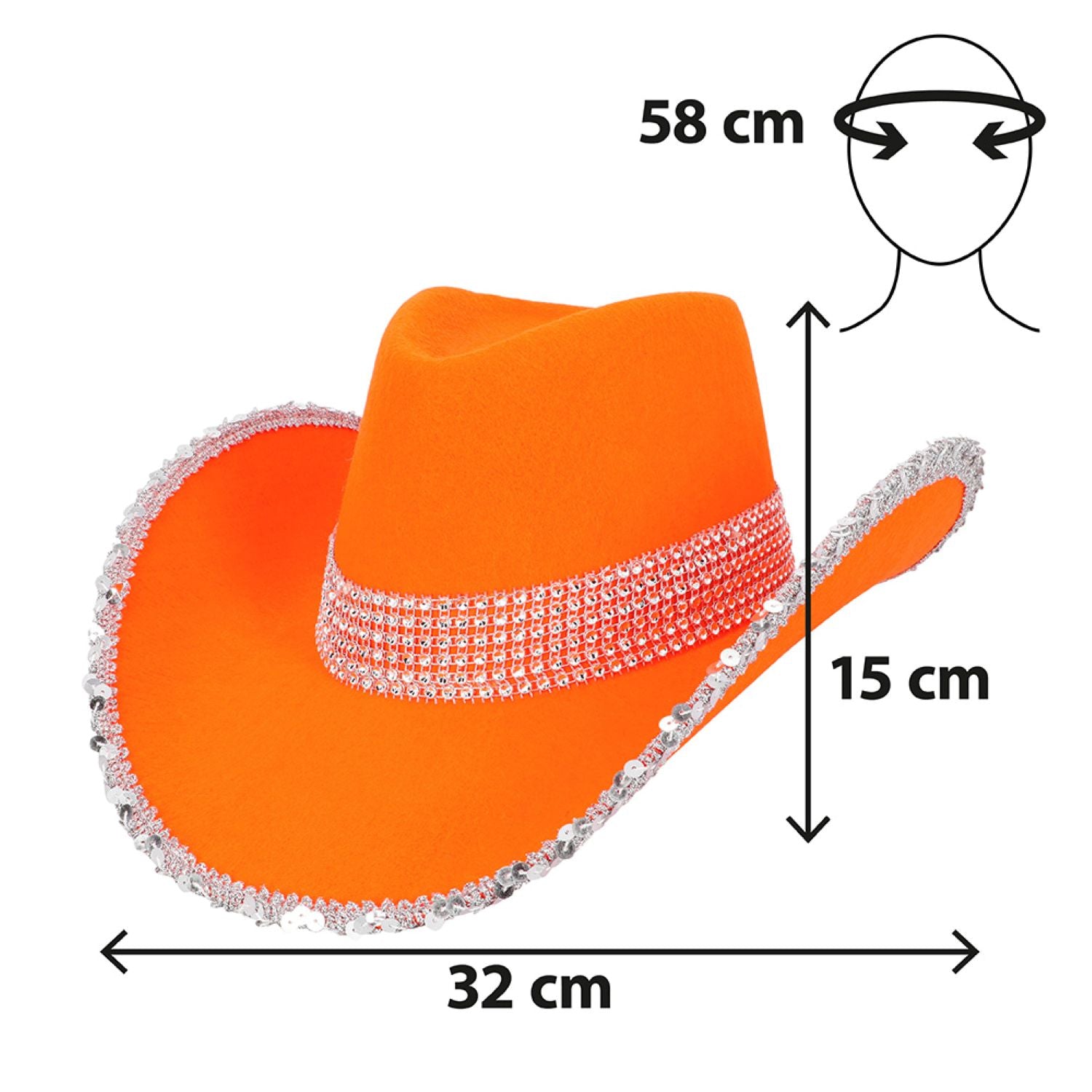 das-kost-mland-spark-cowboyhut-neon-orange-paillettenhut-58-cm image 2