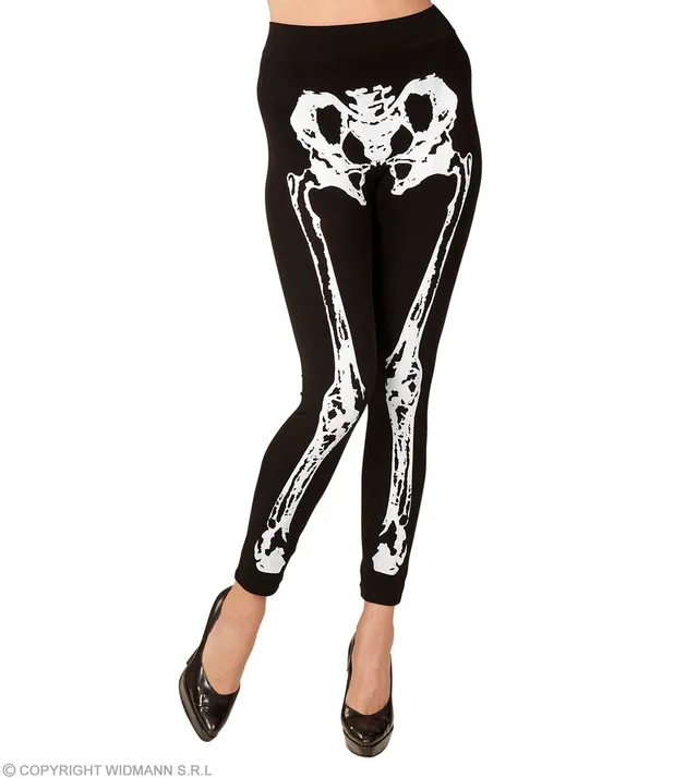 skelett-leggings-damen-schwarz-weiss-stretch-s-m image 1