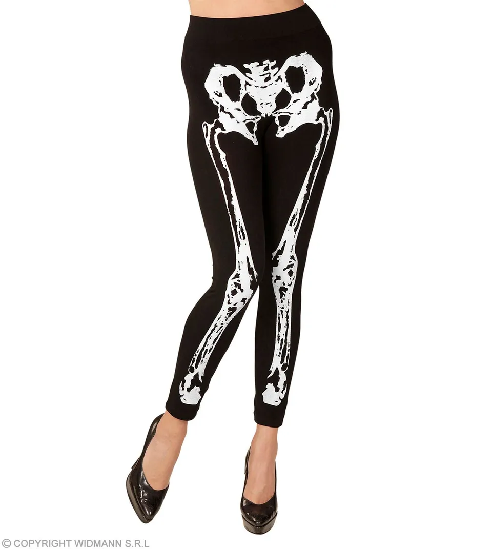 skelett-leggings-damen-schwarz-weiss-stretch-s-m image 1