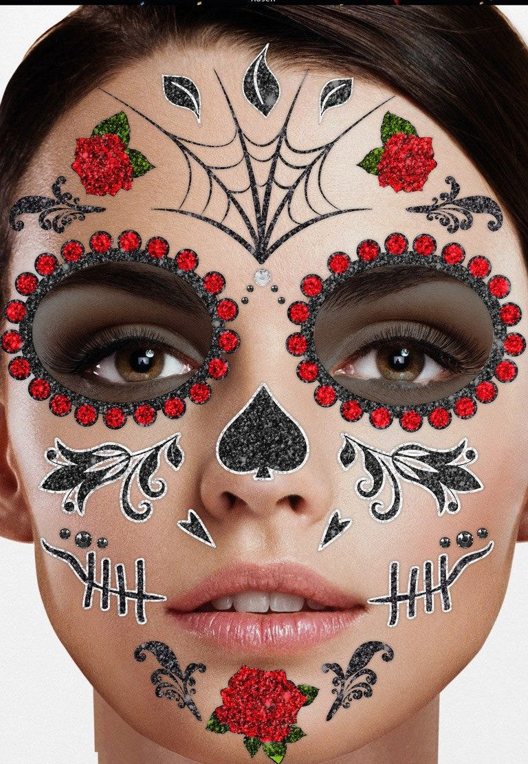 das-kost-mland-halloween-gesichts-tattoo-black-roses-set image 1
