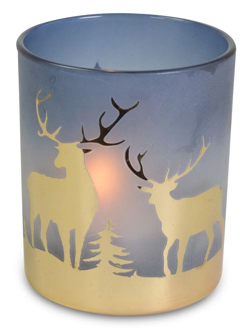 riffelmacher-hirsch-kerzenglas-blau-gold-glas-7x8-cm image 1