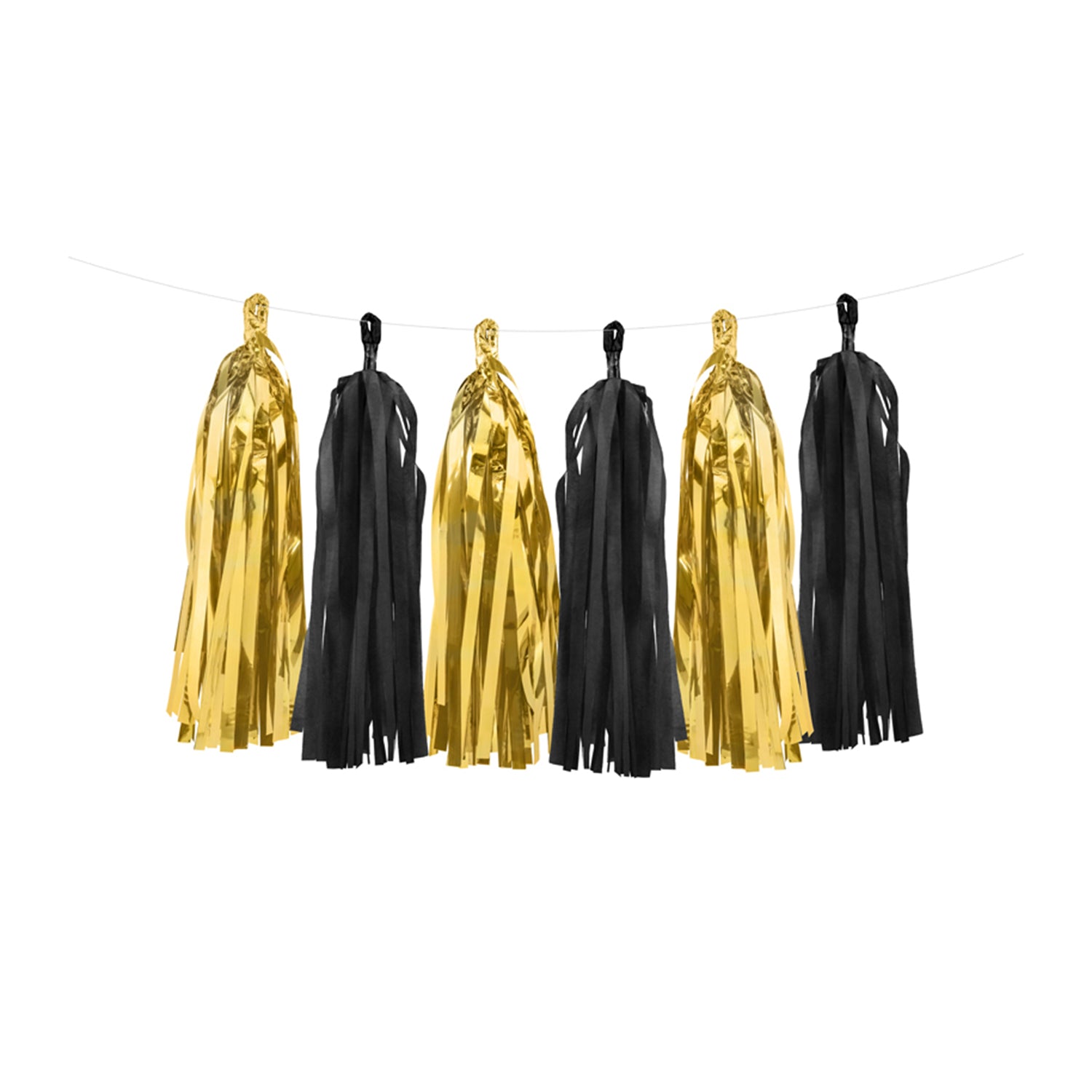 das-kost-mland-quasten-girlande-schwarz-gold-12-stk-200-cm image 1
