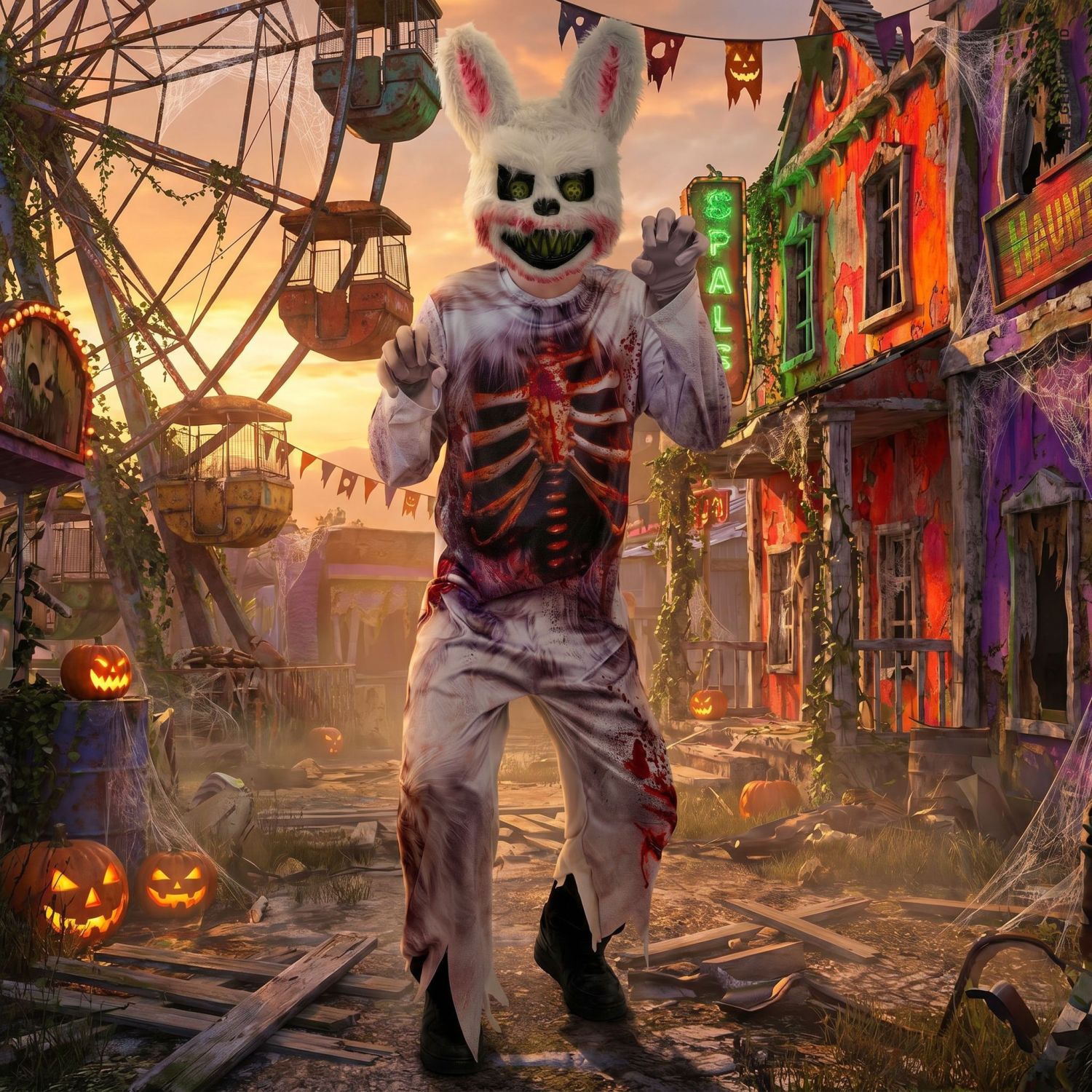 das-kost-mland-m-dchen-zombie-bunny-kost-m-overall-maske image 6