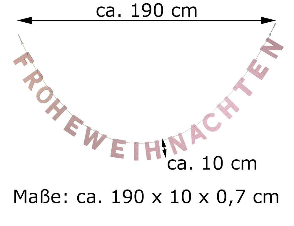 das-kost-mland-frohe-weihnachten-holz-girlande-190cm-rosa image 2