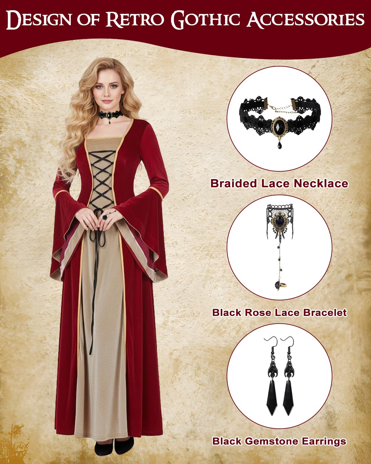 heitoyi-samtkleid-rot-mittelalter-kost-m-damen-samt image 4