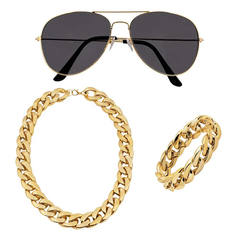das-kost-mland-herren-pimp-kost-mset-gold-kette-armband-brille image 1
