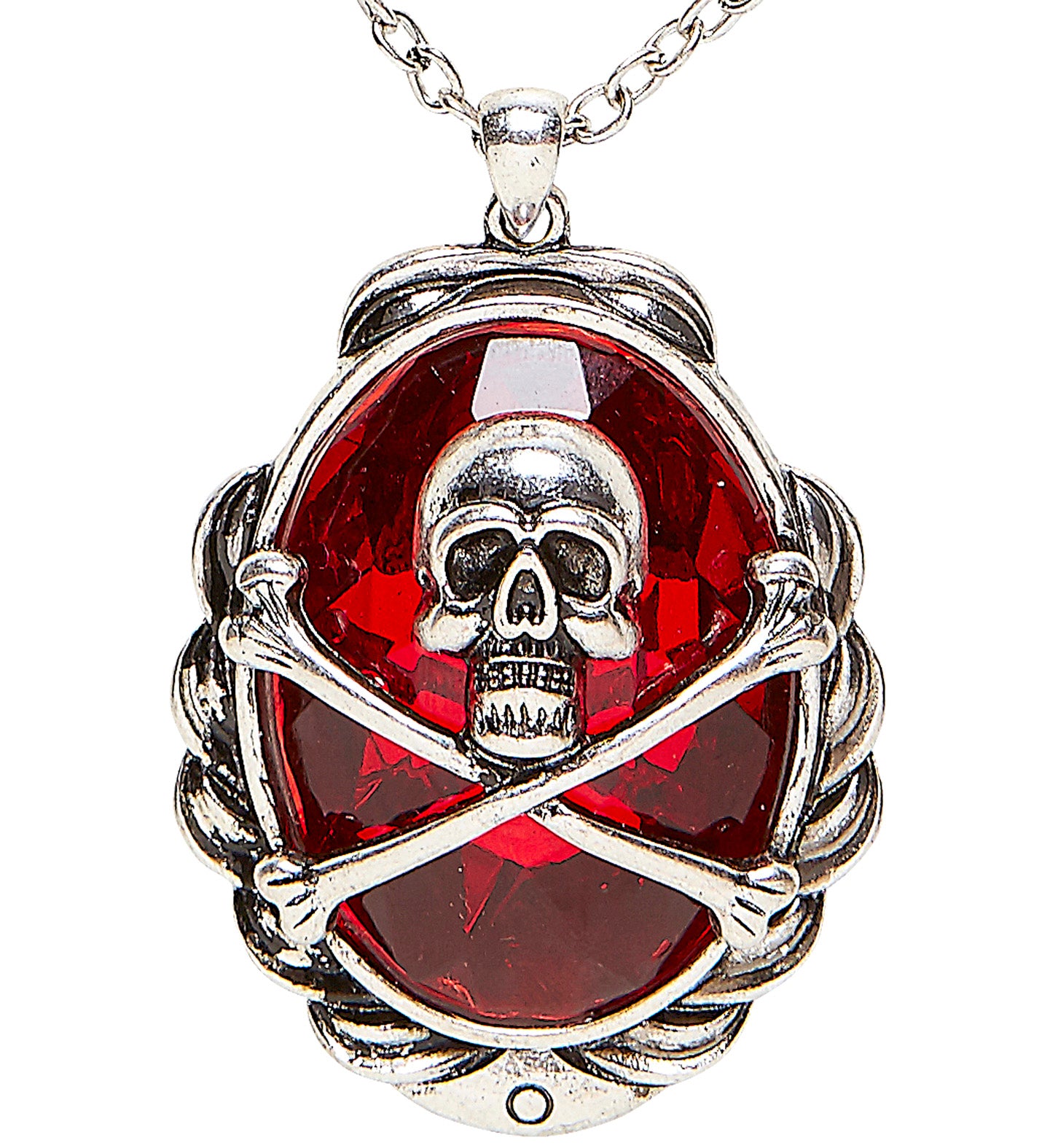 das-kost-mland-accessoires-halskette-totenkopf-juwel-silber-rot image 1