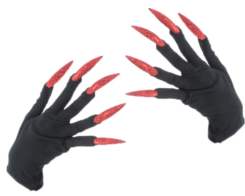 das-kost-mland-accessoires-handschuhe-hexenfingern-gel-rot-glitzer image 1