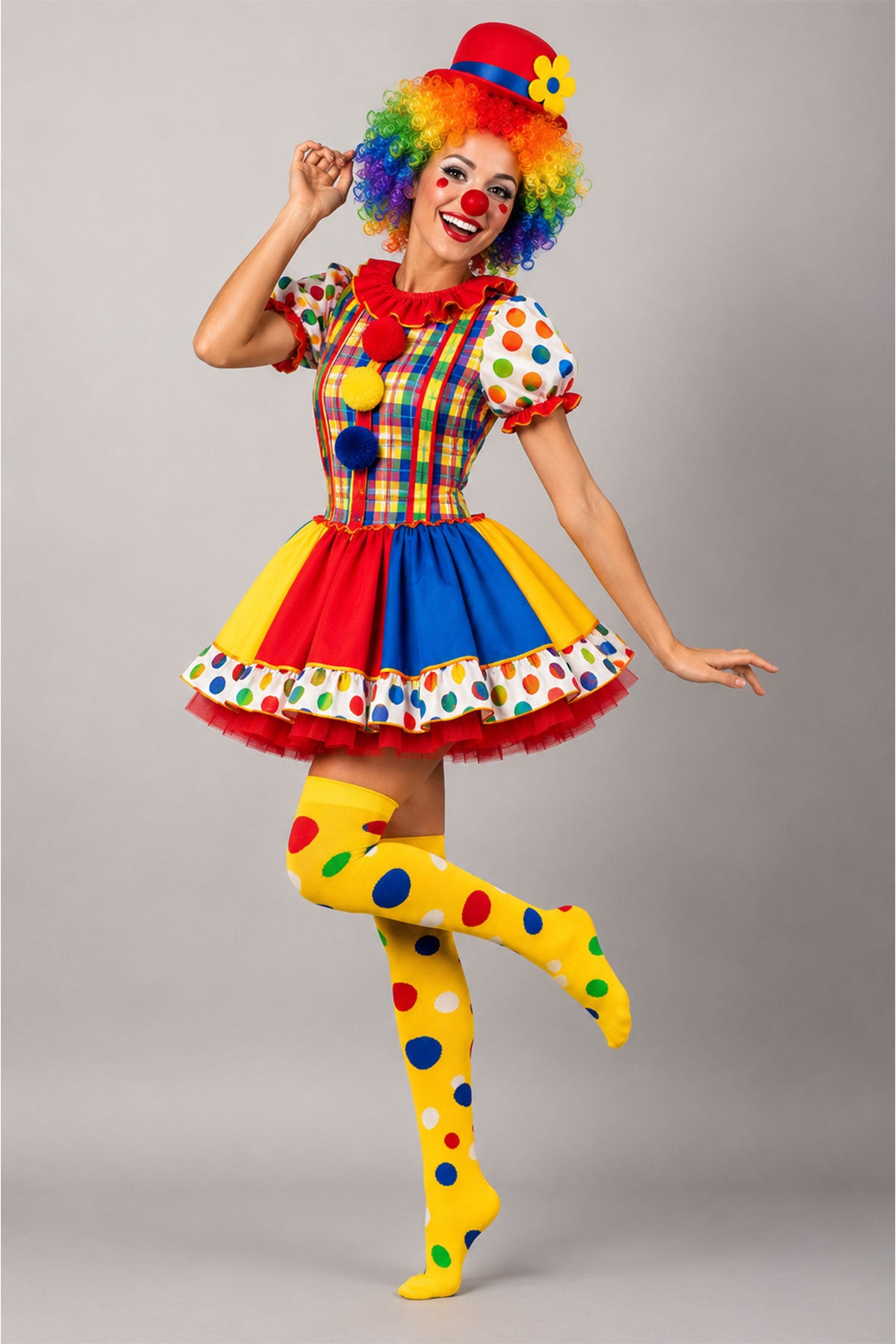 das-kost-mland-polka-dot-clown-kniestr-mpfe-gelb-bunt image 3