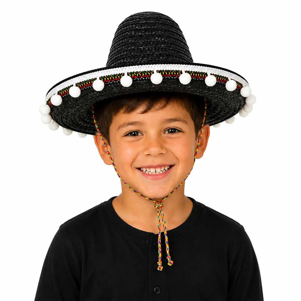 das-kost-mland-accessoires-kinder-mexikaner-sombrero-schwarz-25-cm-troddeln image 1