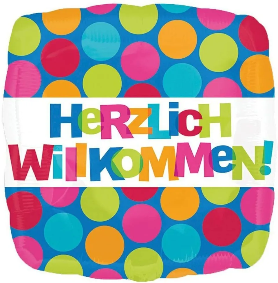 das-kost-mland-folienballon-willkommen-bunt-43cm-eckig image 1
