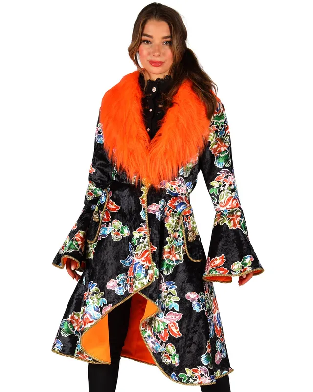 das-kost-mland-damen-karneval-jacke-blumenmuster-schwarz-orange image 1