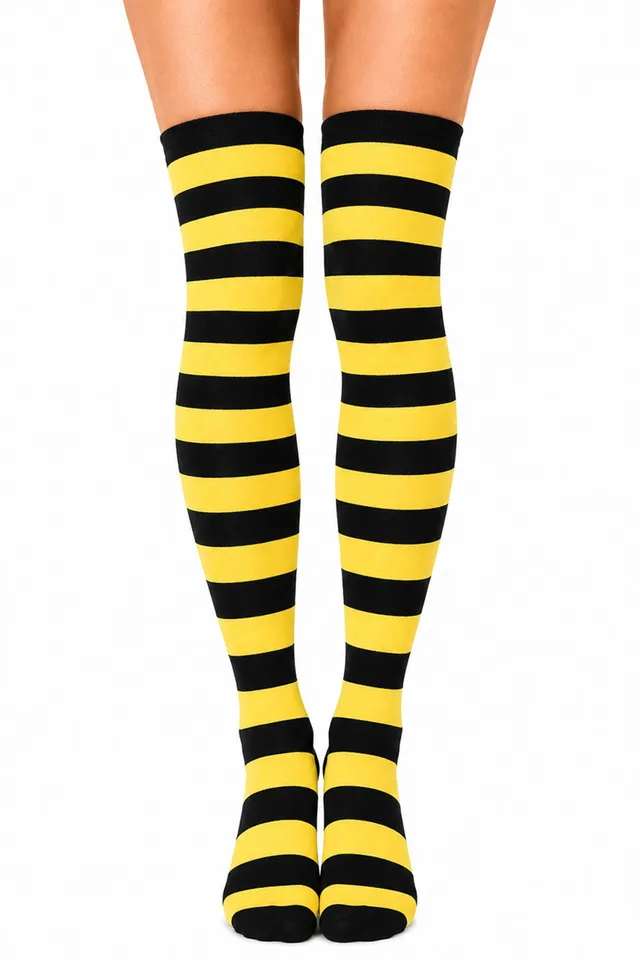 das-kost-mland-ringelstr-mpfe-overknees-gelb-schwarz-gestreift image 1