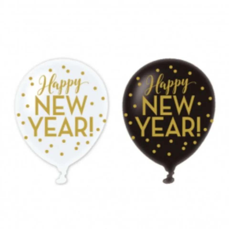 das-kost-mland-dekorationen-happy-new-year-latexballon-6-stk-schwarz image 1