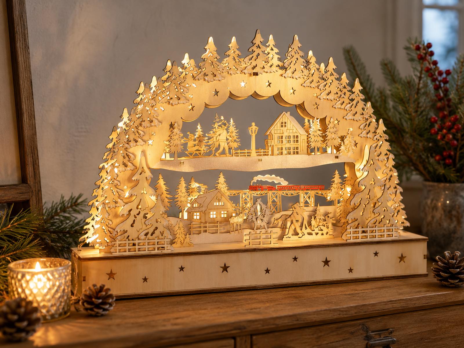 das-kost-mland-schwibbogen-dorflandschaft-zug-45cm-led-timer image 4